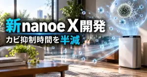 新nanoe Xとカビ抑制時間半減を表現した室内空気環境のアイキャッチ