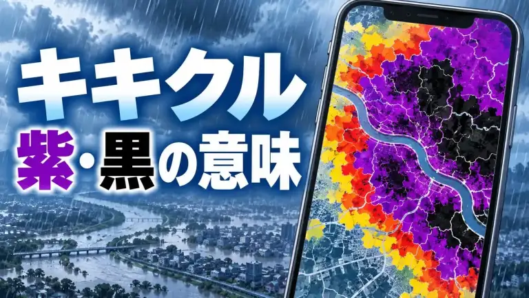 キキクルの紫と黒の危険度を雨の地図で示すサムネイル